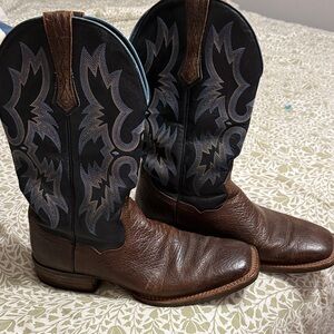 Ariat Men's Brown Leather and Black Embroidered Western Boots. NO SOLES!!